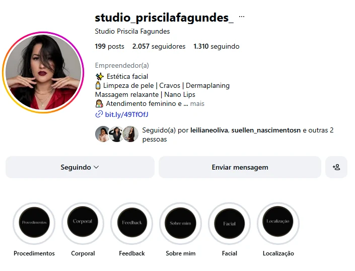 Prévia do perfil oficial do Studio Priscila Fagundes no Instagram